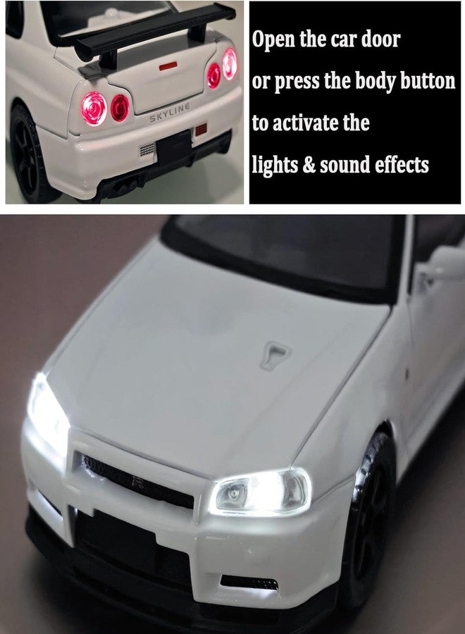 بلس بوينت سيارة سكايلاين جي تي آر-آر 34 بي. ووكر الرياضية من بلس بوينت، مصنوعة من المعدن المصبوب، بمقياس 1:32، نموذج محاكاة، مصنوعة من سبيكة معدنية، تعمل بالسحب للخلف، لعبة للأطفال مع أبواب قابلة للفتح وإضاءة وموسيقى، لعبة مناسبة للأطفال والكبار - Image 2